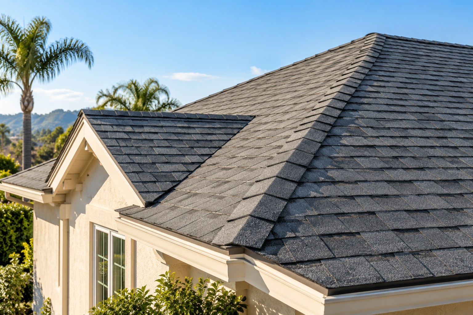 Illustration of a gray shingle roof on a Southern California home